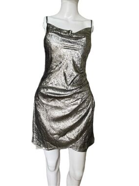 Astr Metallic Silver Mini Slip Dress